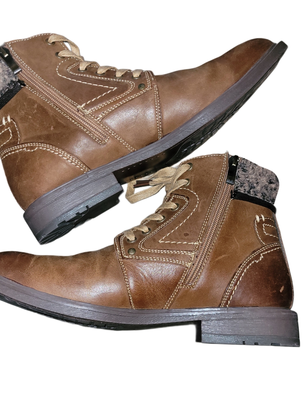 Stepwel Men's Light Brown Leather Lace-Up Ankle Boots Size 42